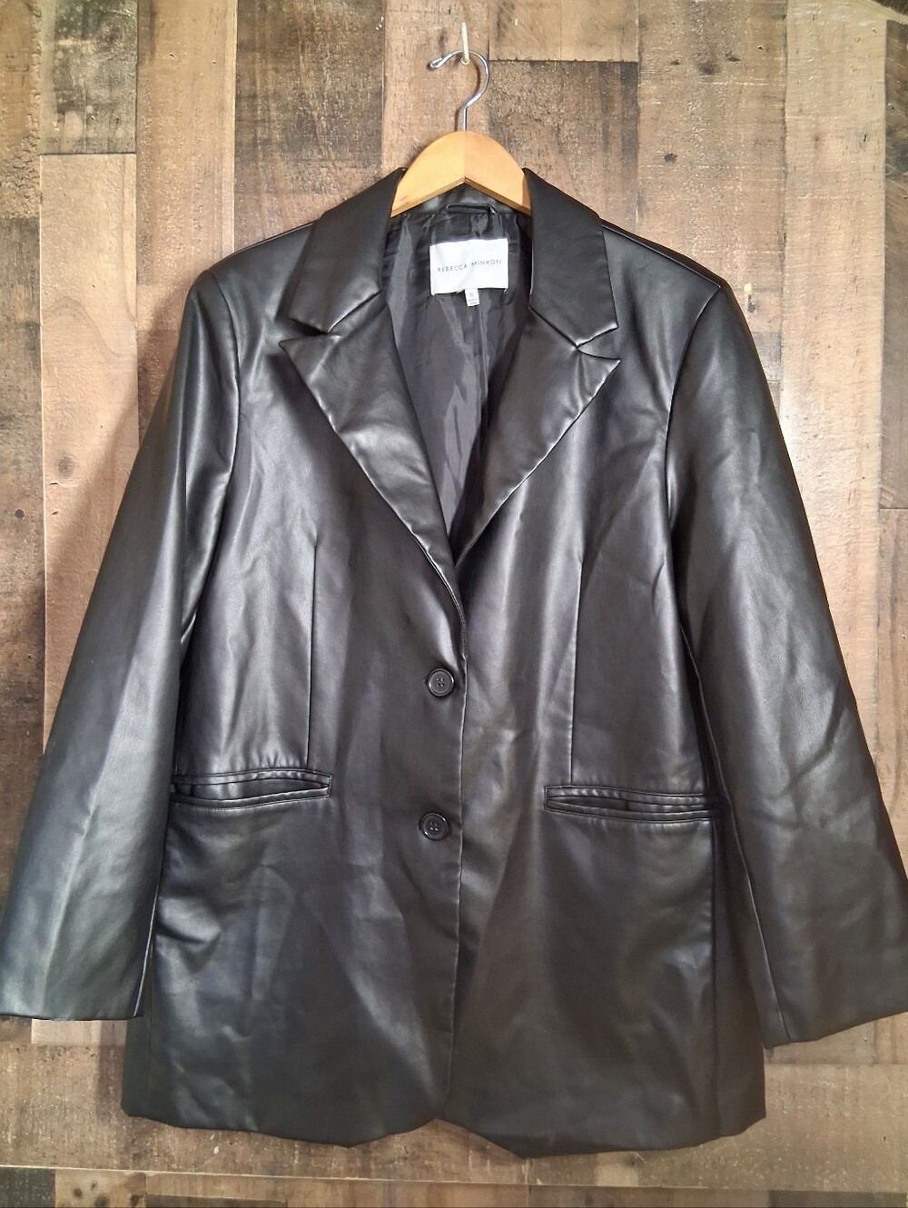 Rebecca Minkoff Black Faux Leather Blazer Size XL Womens